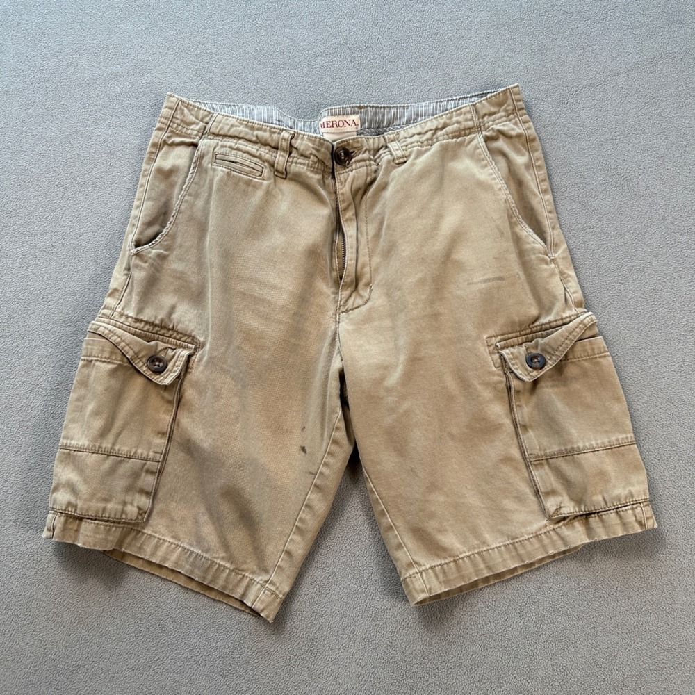 Merona Cargo Shorts 32 Mens Tan Cotton Casual Outdoor Summer Beach Pockets